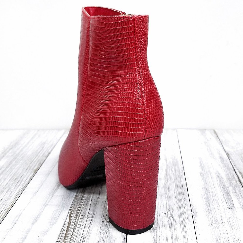 New Red Snake Chunky Heel Point Toe Booties Boots - Picture 4 of 4